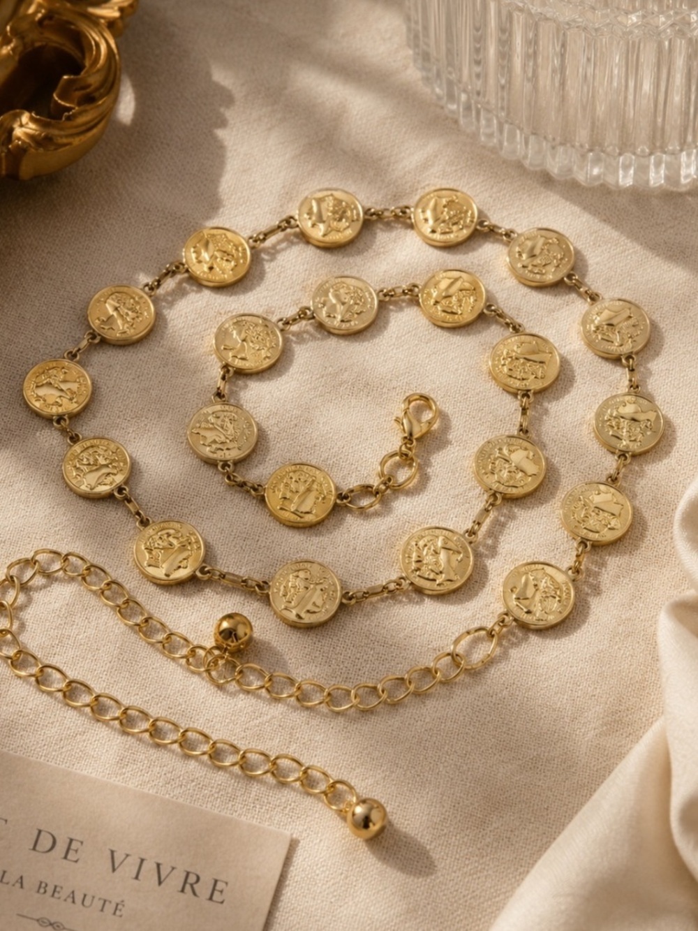 Vintage Style Gold Coin Link Waist Belt